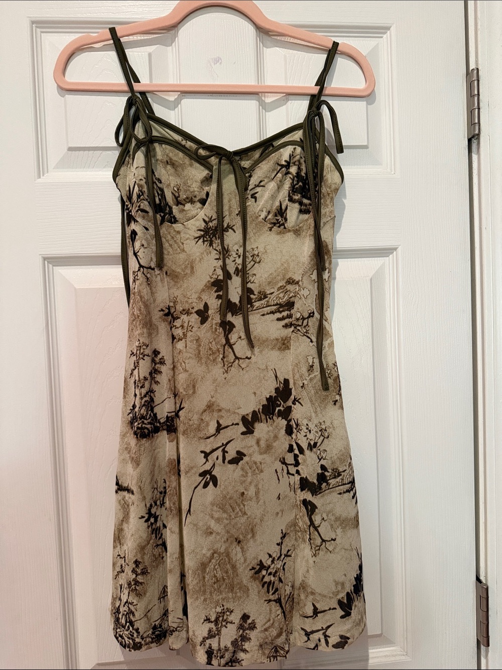 SHEIN Olive Tie-Strap Floral Slip Dress